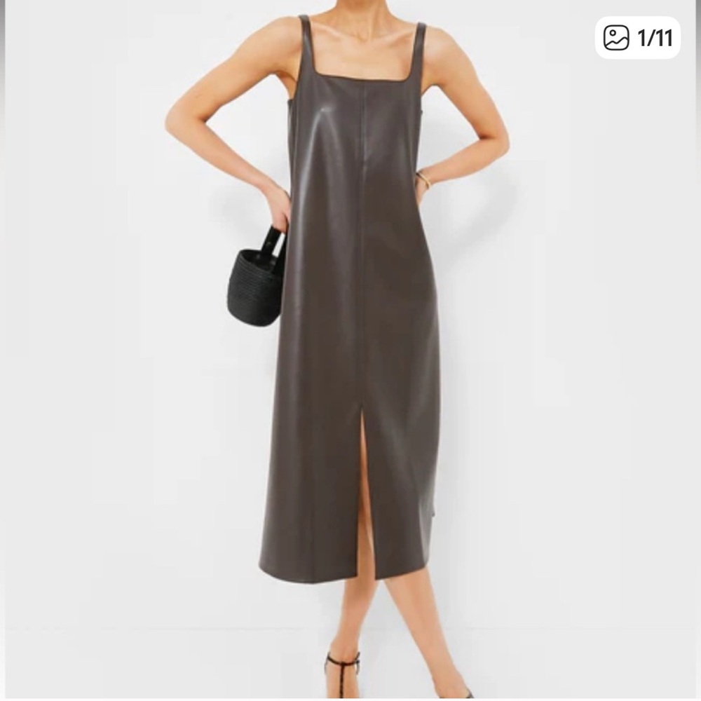 Tuckernuck Hyacinth House Chocolate Faux Leather Square Neck Olga Midi Dress